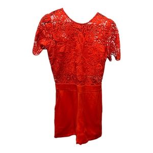 Red Lace Top Romper Karina Grimaldi Size SM